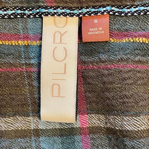 PILCRO The Romy Top Womens Small Olive Teal & Pink Plaid Relaxed Button Shirt - Picture 6 of 8